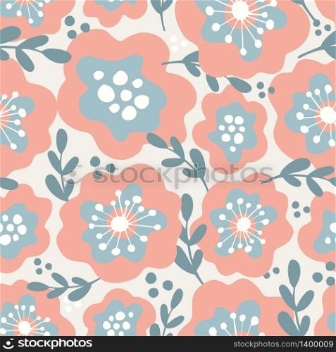 Summer seamless pattern with abstract doodle flowers and leaves.. Summer seamless pattern with flowers and leaves.