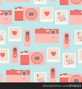 Summer seamless pattern with cameras and photos, vector illustration