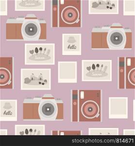 Summer seamless pattern with cameras and photos, vector illustration