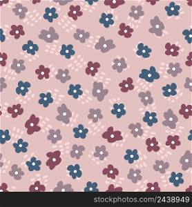 Summer seamless pattern with flowers and drops in 1970s style. Retro floral background for textile, stationery, wrapping paper, covers. Doodle vector illustration for decor and design.