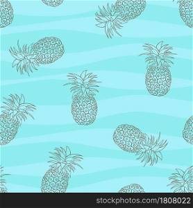Summer seamless pattern with pineapple on wavy background,vector illustration