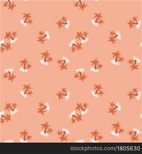 Summer seamless pattern with random little island and palm tree ornament. Pink background. Designed for fabric design, textile print, wrapping, cover. Vector illustration.. Summer seamless pattern with random little island and palm tree ornament. Pink background.