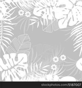 Summer seamless tropical pattern with monstera palm leaves and plants on gray background, vector illustration