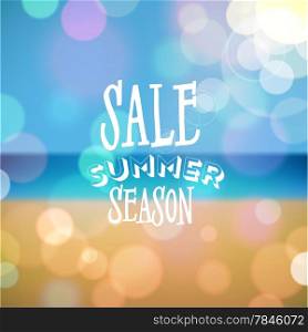 Summer season sale. Poster on tropical beach background. Vector eps10.