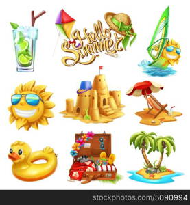 Summer set. 3d vector icon