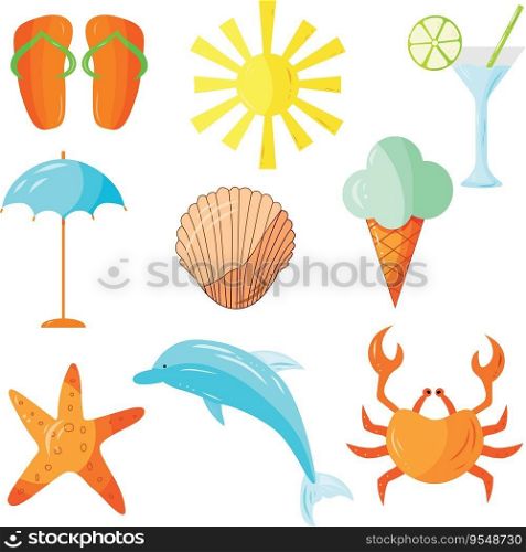 Summer set illustration. Element for print, postcard and poster, vector illustration	