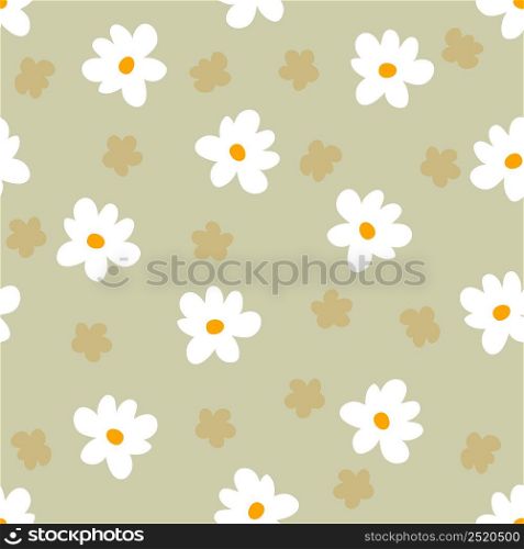 Summer simple seamless pattern with chamomile flowers silhouette. Groovy hippie aesthetic print for fabric, paper, T-shirt. Doodle vector illustration for decor and design.