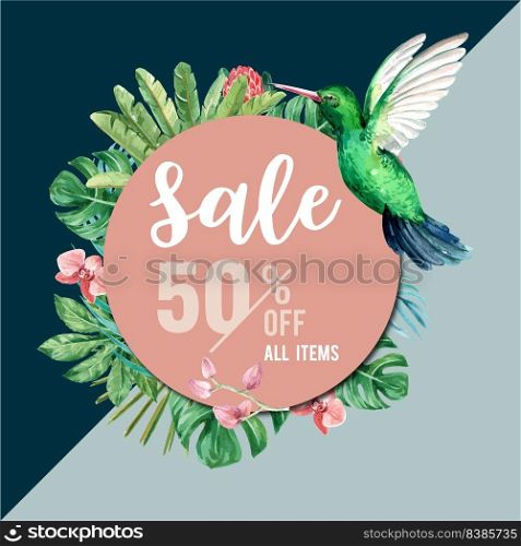 Summer social media advertising  holiday on sale discount. vacation time, creative watercolor vector illustration design