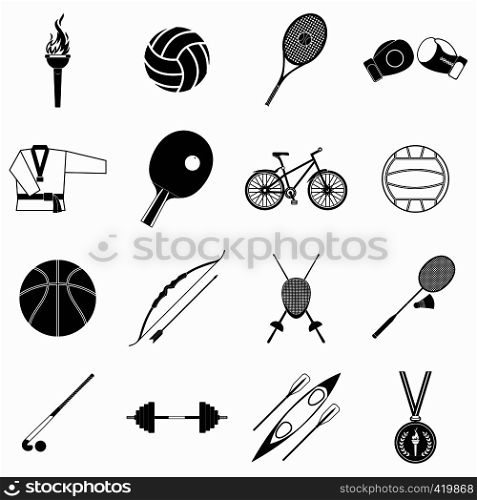 Summer sport black simple icons set isolated on white background. Summer sport black simple icons set
