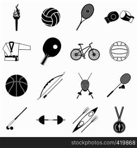 Summer sport black simple icons set isolated on white background. Summer sport black simple icons set