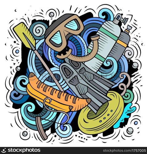 Summer sports cartoon doodle illustration. Funny Art design. Creative vector background. water sport elements and objects. Colorful composition. Summer sports cartoon doodle illustration. Funny Art design.