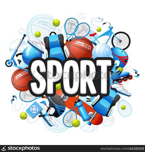 Summer Sports Concept . Summer sports cartoon concept with sports equipment and outfit vector illustration