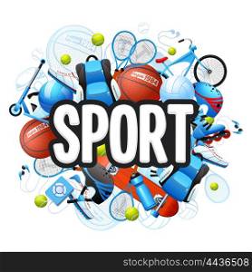 Summer Sports Concept . Summer sports cartoon concept with sports equipment and outfit vector illustration