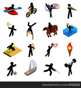 Summer sports isometric 3d icons set. Pictograms with black line man isolated on a white background. Summer sports isometric 3d icons set