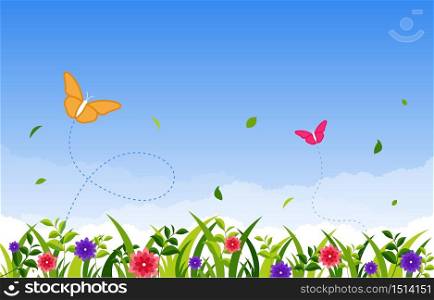 Summer Spring Blooming Flower Nature with Butterfly Park Background