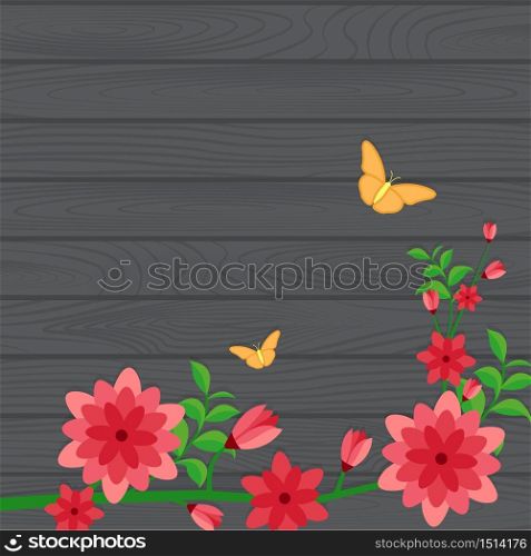 Summer Spring Blooming Flower Nature with Wooden Board Background