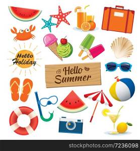 Summer sticker icon set flat design. Can be used for banner, badges, symbol, element isolated background