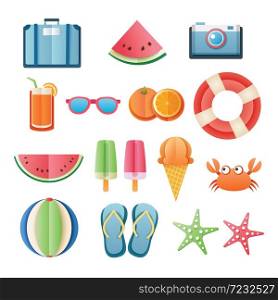 Summer sticker icon set paper art design. Can be used for banner, badges, symbol, element isolated background.