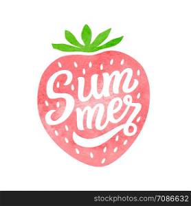Summer strowberry watercolor icon. Vector typography for posters, cards, covers, t shirts, web
