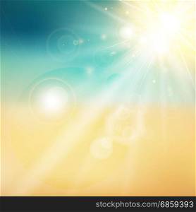 Summer sun and beach shiny sunlight from the sky nature with lens flares vector background
