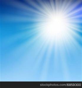 summer sun light in the blue sky. Vector illustration.