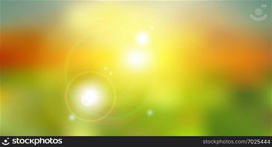 Summer sunlight on green nature blurred background. Vector illustration