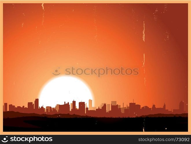 Summer Sunrise City. Illustration of a summer urban landscape in the heat and sunrise