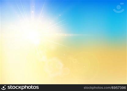 Summer sunset and sky with bokeh flare on blur background. Vector illustration . Summer sunset and sky with bokeh flare on blur background.