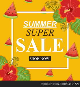 Summer Super Sale Banner with Fruit Floral Flower