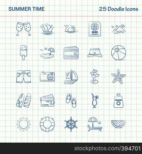 Summer Time 25 Doodle Icons. Hand Drawn Business Icon set