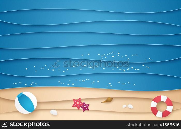 Summer time , Abstract sea and beach background , paper art style