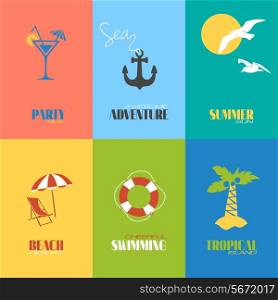 Summer time awesome adventure tropical island posters set isolated vector illustration
