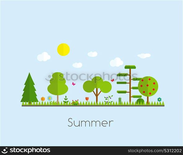 Summer Time Background in Modern Flat Design Vector Illustration EPS10. Summer Time Background in Modern Flat Design