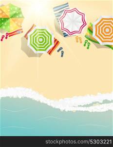 Summer Time Background. Sunny Beach in Flat Design Style Vector Illustration EPS10. Summer Time Background. Sunny Beach in Flat Design Style Vector