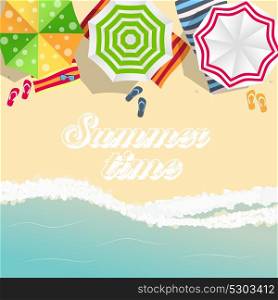 Summer Time Background. Sunny Beach in Flat Design Style Vector Illustration. Summer Time Background. Sunny Beach in Flat Design Style