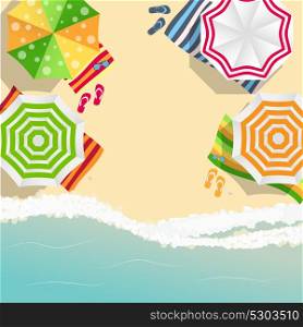 Summer Time Background. Sunny Beach in Flat Design Style Vector Illustration. Summer Time Background. Sunny Beach in Flat Design Style