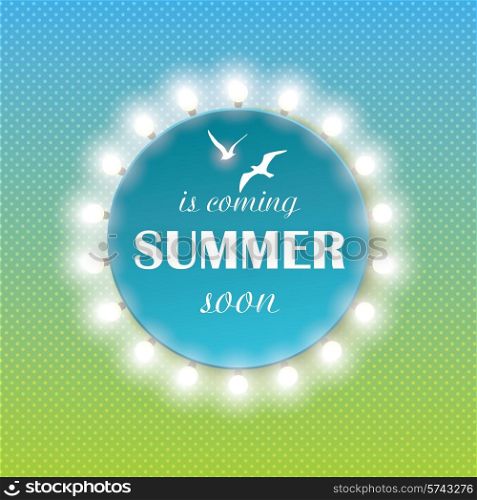 Summer time background with text and light bulbs. Vector illustration of a glowing Summer time background.