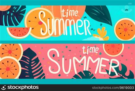 Summer time banner, season party bar, tropical fruity. Vector. Summer time banner, season party bar, tropical fruity. Vector illustration