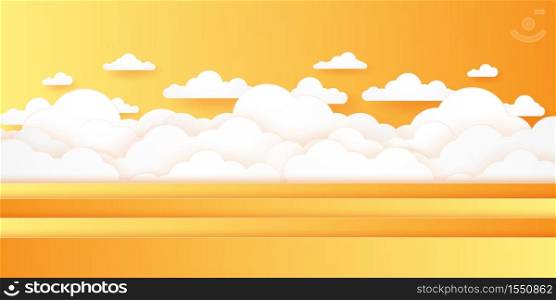 Summer Time, Cloudscape, bright sky, paper art style