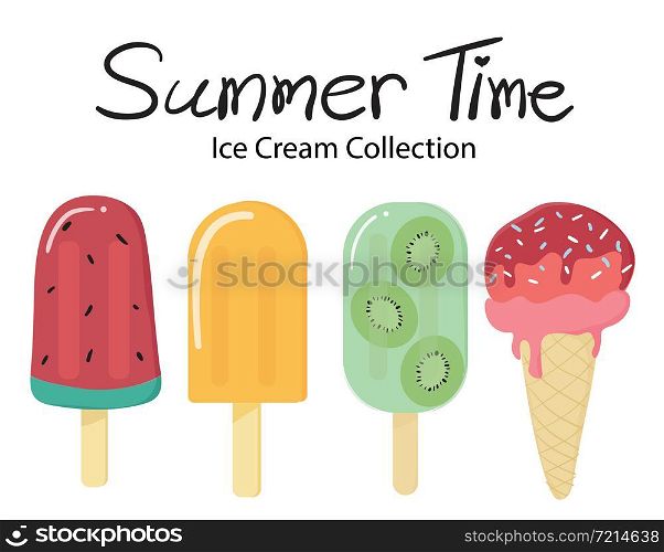 summer time flat vector fruit ice cream popsicle collection