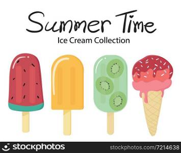 summer time flat vector fruit ice cream popsicle collection