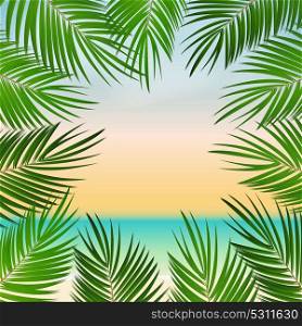 Summer Time Palm Leaf Seaside Vector Background Illustration EPS10. Summer Time Palm Leaf Seaside Vector Background Illustration