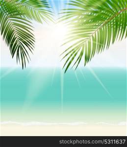 Summer Time Palm Leaf Seaside Vector Background Illustration EPS10. Summer Time Palm Leaf Seaside Vector Background Illustration