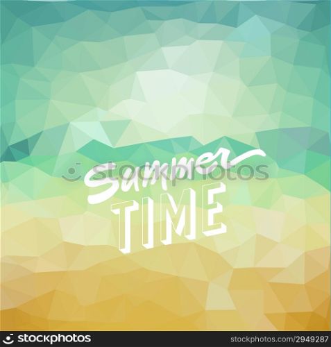 Summer time. Poster on tropical beach background. Vector eps10.