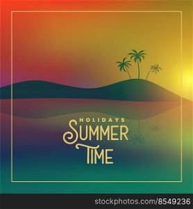 summer time poster with beach sunset scene
