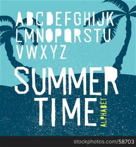 Summer time vector alphabet. Hand drawn letters. Summer beach party poster
