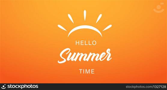 Summer time vector banner or poster on gradient yellow background. Vector illustration. Hello summer banner. EPS 10