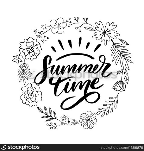 Summer time vector text lettering calligraphy letters black. Summer time vector text lettering calligraphy letters black slogan Sales Holiday Flyer Banner Poster