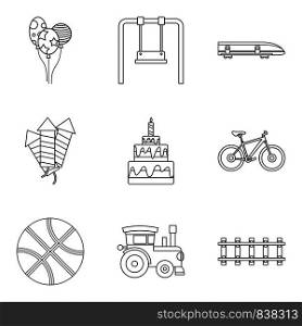 Summer toy icons set. Outline set of 9 summer toy vector icons for web isolated on white background. Summer toy icons set, outline style