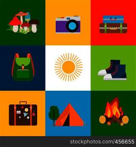 Summer travel and tourism flat line icons. Vector illustration. Summer travel and tourism icons